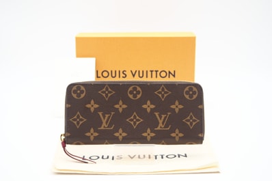 極美品 LOUIS VUITTON ルイ・ヴィトン モノグラム ポルトフォイユ クレマンス フューシャ M60742 長財布 ブラウン レッド コーティングキャンバス レディース