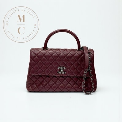 シャネル CHANEL ハンドバッグ キャビアスキン ボルドー シルバー マトラッセ ココハンドル ガンメタリック ターンロック ショルダーバッグ