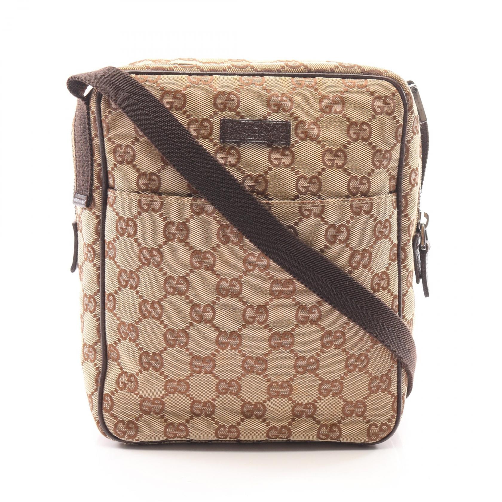 グッチ GUCCI GGキャンバス ショルダーバッグ バッグ キャンバス レザー メンズ レディース ベージュ系 / ブラウン系 122759 【中古】