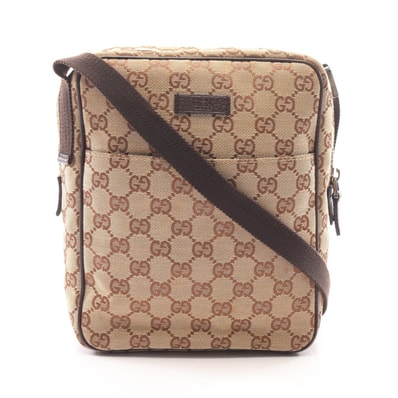 グッチ GUCCI GGキャンバス ショルダーバッグ バッグ キャンバス レザー メンズ レディース ベージュ系 / ブラウン系 122759 【中古】