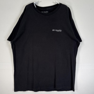 古着 コロンビア Columbia 半袖Tシャツ PFG 大きいサイズ 両面 ラバープリント XL ブラック メンズ