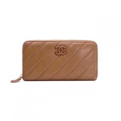 CHANEL シャネル 長財布 レザー ブラウン CCロゴ ラムスキン 財布