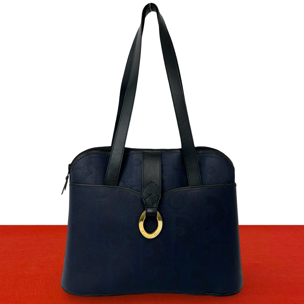 Christian Dior ディオール トロッター 柄 ロゴ 金具 レザー PVC トートバッグ ネイビー
36608