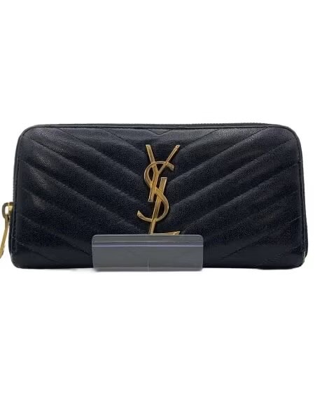 Saint Laurent Monogram Zip Around Wallet In Grain De Poudre Embossed Leather "Black"