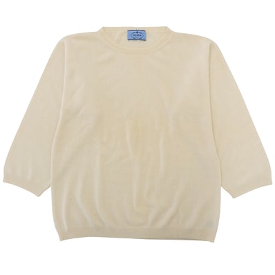 プラダ 100%カシミア 長袖 ニット トップス メンズ アイボリー 42 42
