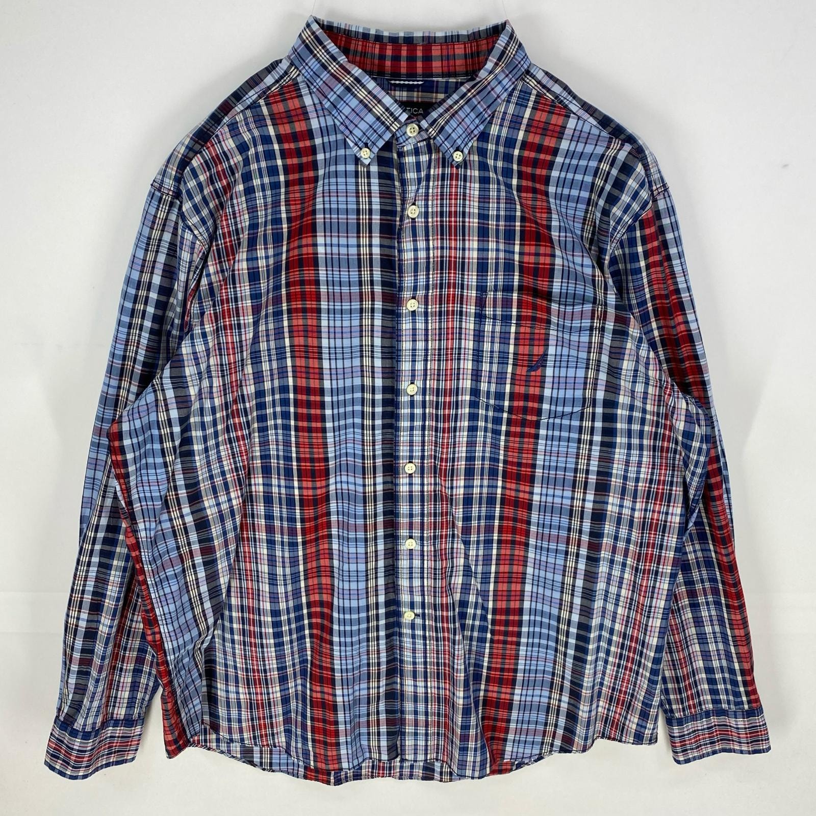 古着 トミーヒルフィガー TOMMY HILFIGER 長袖シャツ 刺繍ロゴ 胸ポケット ワンポイント XL  ネイビー系 チェック メンズ