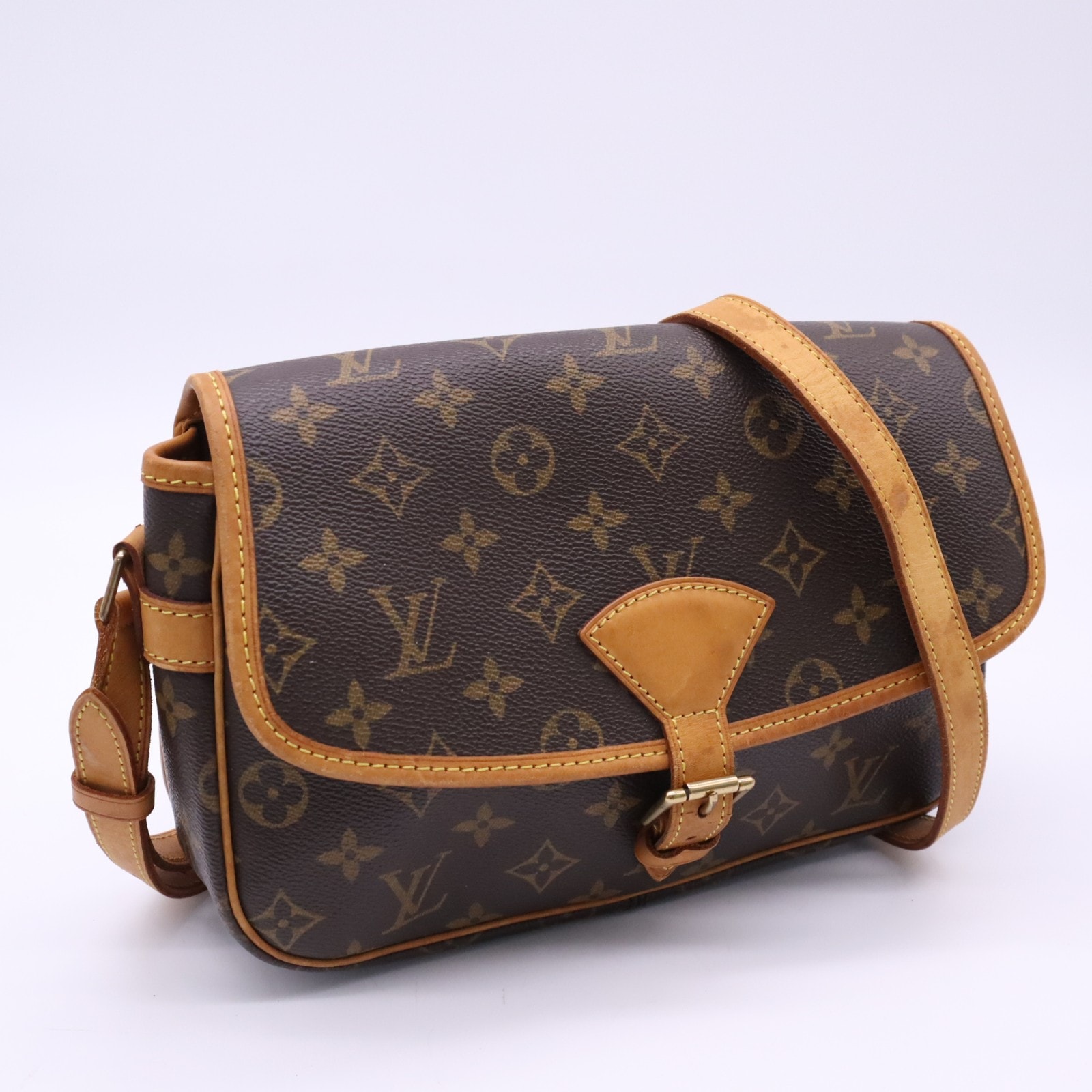 LOUIS VUITTON ルイ・ヴィトン モノグラム キャンバス ソローニュ M42250 ショルダーバッグ ブラウン ベージュ コーティングキャンバス レザー レディース
