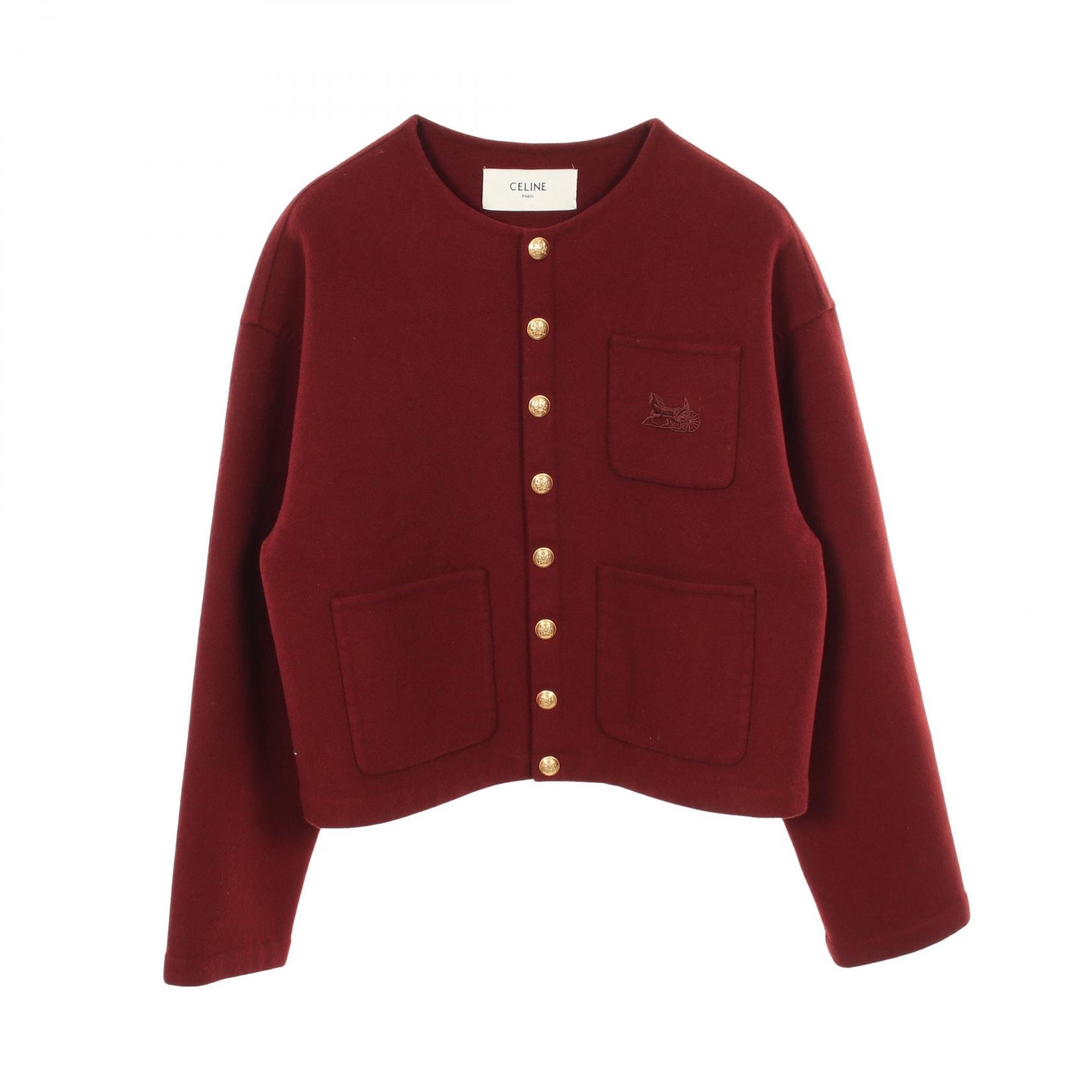 セリーヌ CELINE ノーカラージャケット 衣料品 アウター カシミヤ レディース ボルドー系 2V41E6700 【中古】