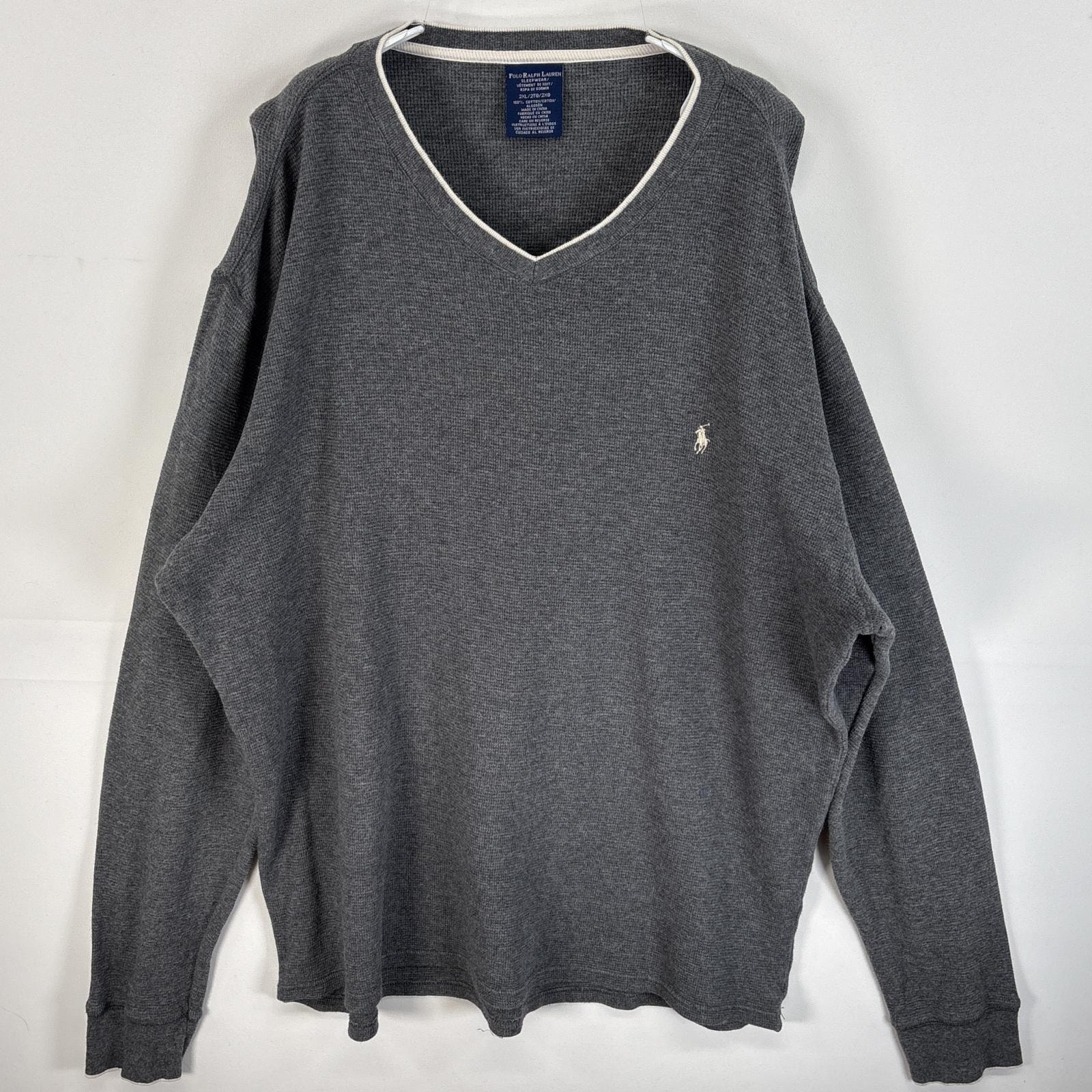 古着 ラルフローレン RALPH LAUREN 長袖Tシャツ ワンポイント ロゴ 刺繍 ワッフル 厚手 2XL  グレー系 無地 メンズ