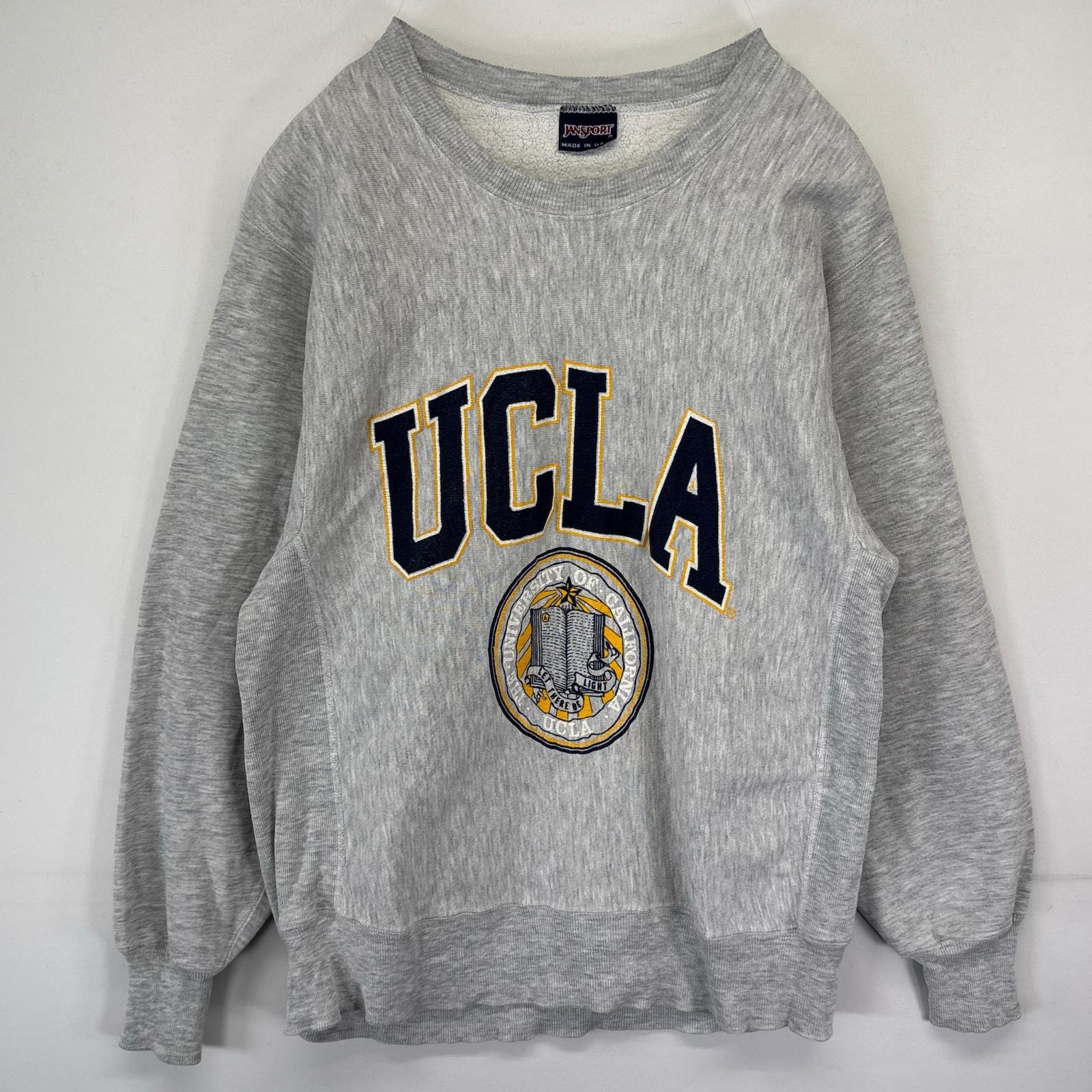 古着 90's/90年代 ジャンスポーツ JANSPORT USA製 スウェット リバースタイプ トレーナー カレッジロゴプリント UCLA グレー メンズ