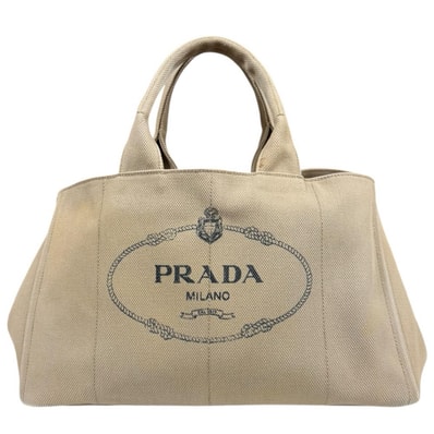 プラダ カナパトートL ハンドバッグ キャンバス ベージュ レディース PRADA 中古