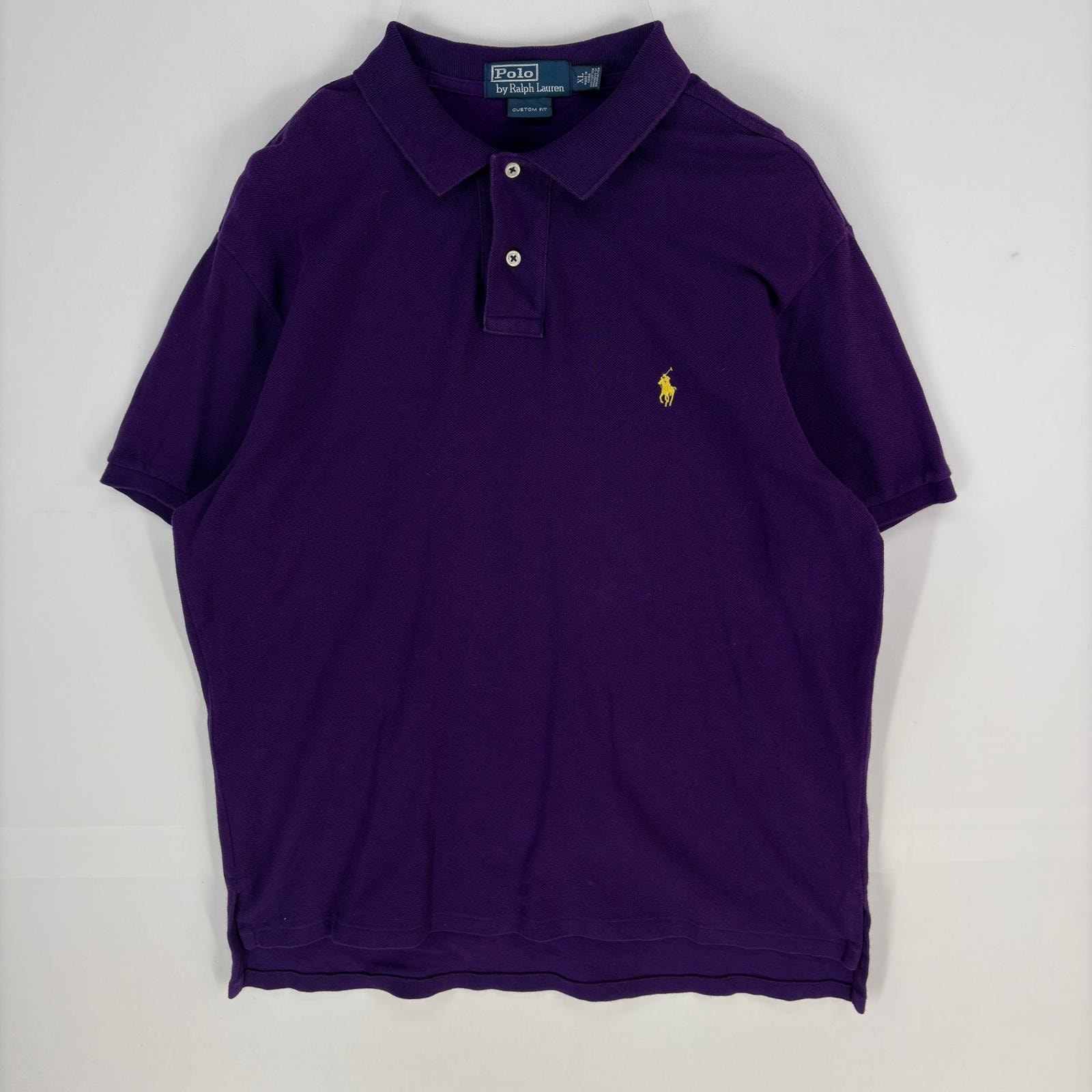 古着 ポロ・ラルフローレン POLO RALPH LAUREN 鹿の子 半袖シャツ 刺繍ロゴ ワンポイント ポロシャツ XL パープル系 メンズ