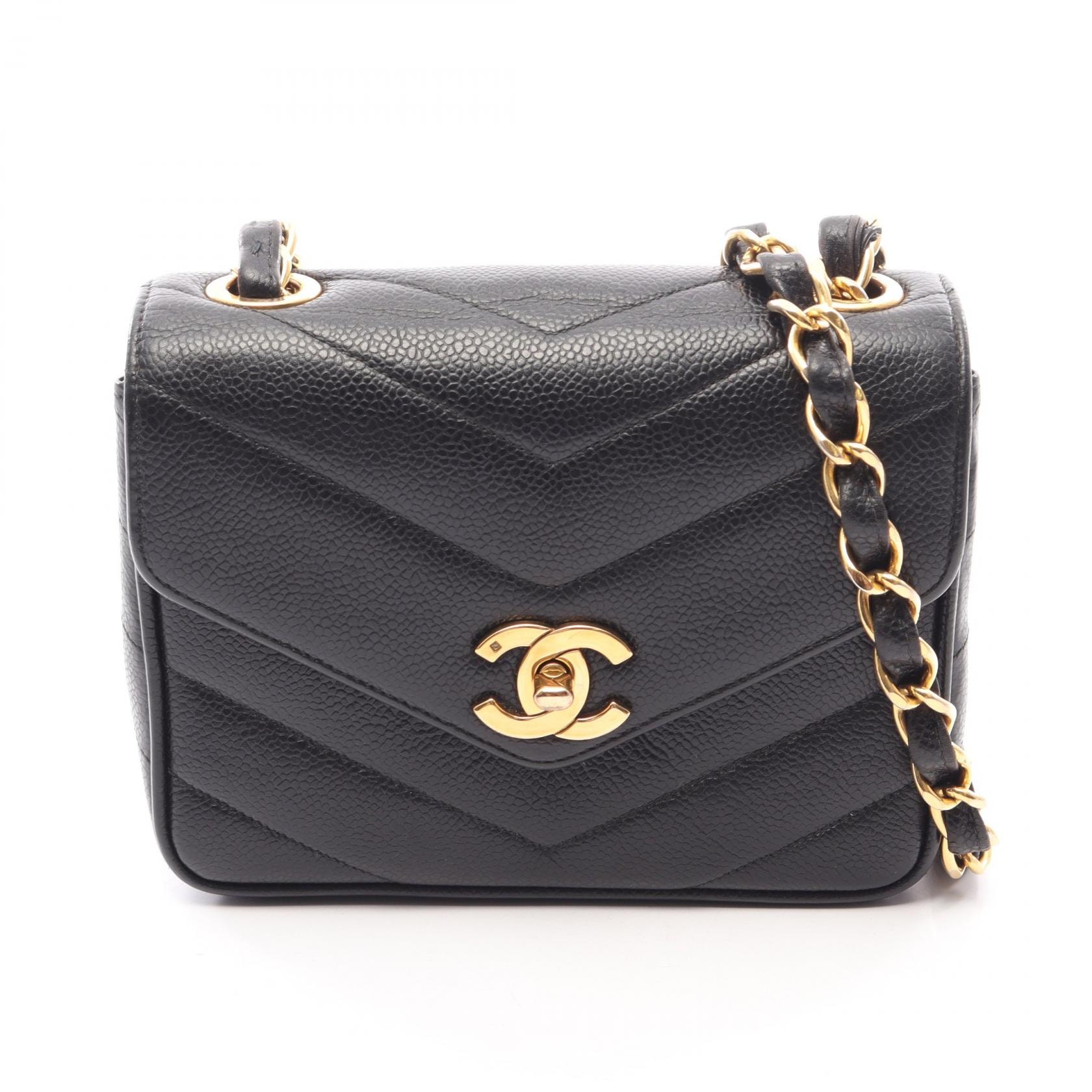 シャネル CHANEL シェブロン Vステッチ ミニ ショルダーバッグ バッグ カーフ(牛革) レディース ブラック系 【中古】