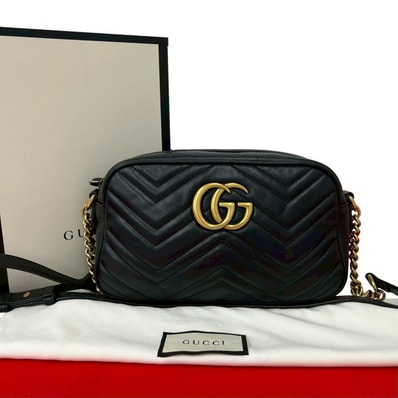 GUCCI グッチ GGマーモント ロゴ 金具 キルティング レザー ショルダーバッグ ブラック
37536