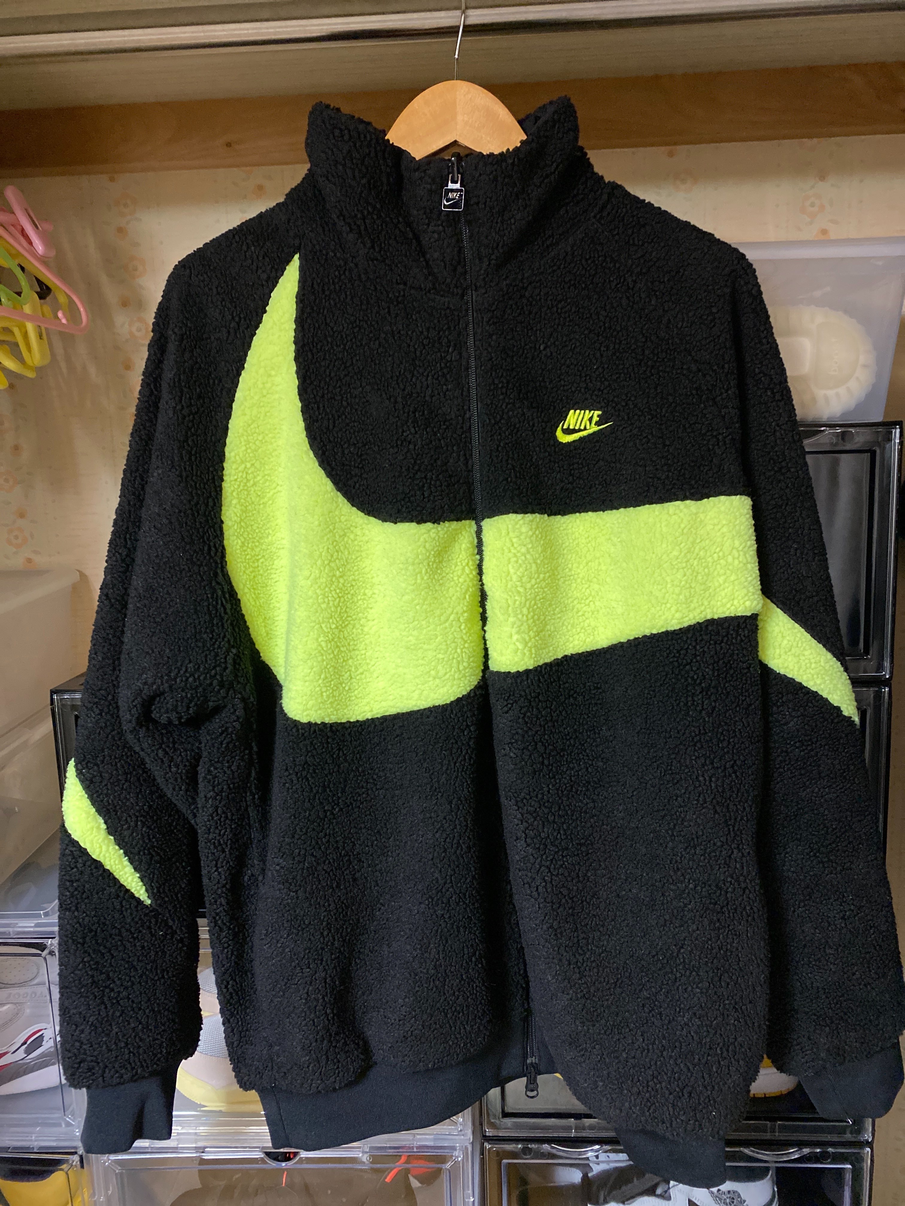 Nike Big Swoosh Reversible Boa Jacket"Black Neon"