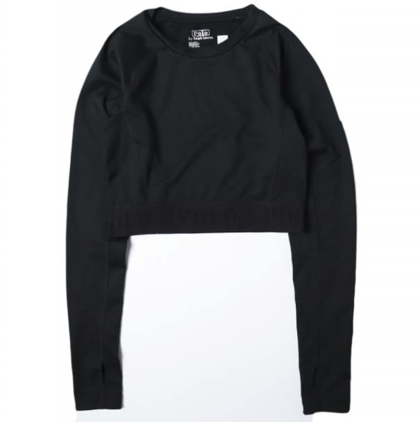 POLO RALPH LAUREN ポロ・ラルフローレン ロゴウエストバンド クロップドプルオーバー XS BLACK ロングスリーブTシャツ 定価25,300円 トップス g27299
