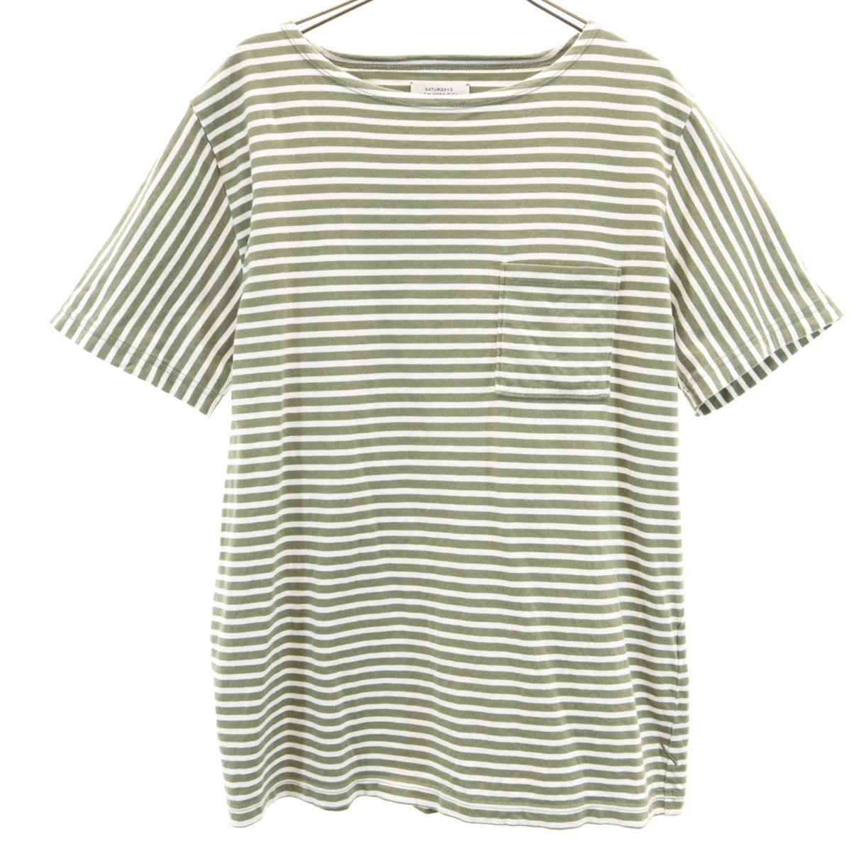 SATURDAYS NEW YORK CITY サタデーズニューヨークシティ ボーダー 半袖 Tシャツ F カーキ×ホワイト
