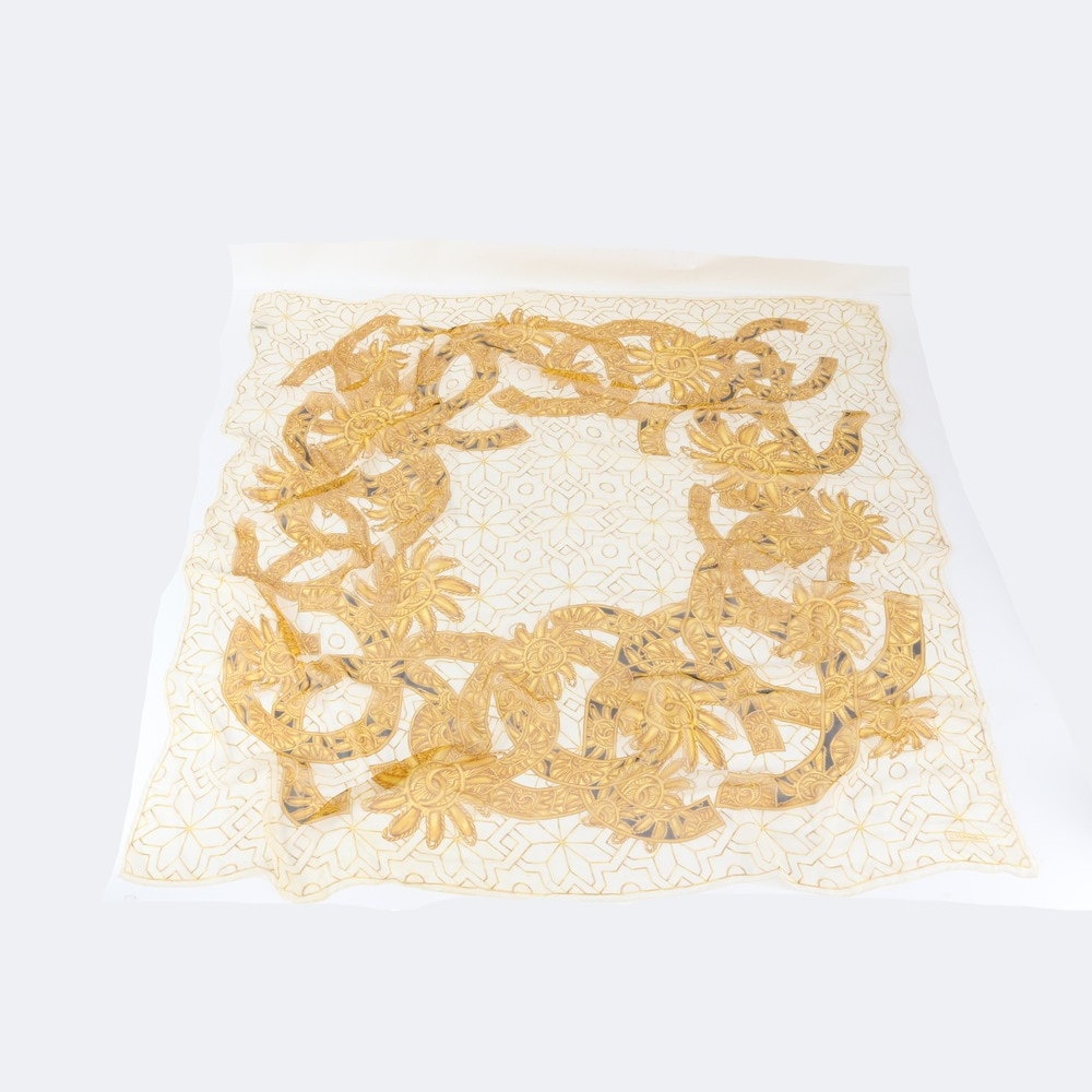 ■美品 シャネル シルク 100% ココマーク アクセサリー 柄スカーフ