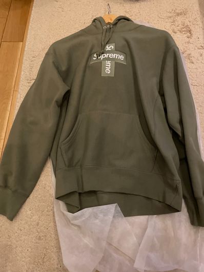 Supreme Cross Box Logo Hooded Sweatshirt "Light Olive"