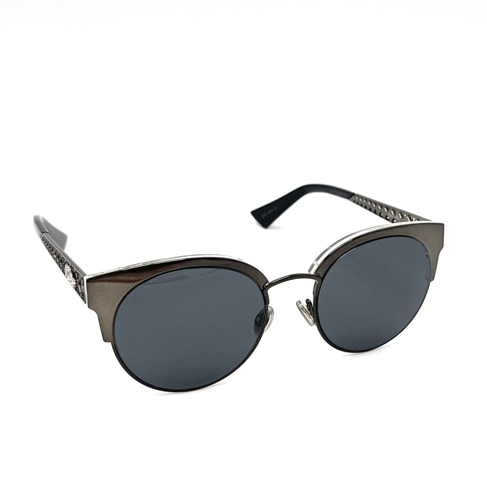 Dior ディオール サングラス DIORAMA MINI アイウェア ラウンド キャットアイ 物 眼鏡 プラスチック ブラック 黒 シルバー金具 レディース【中古品】