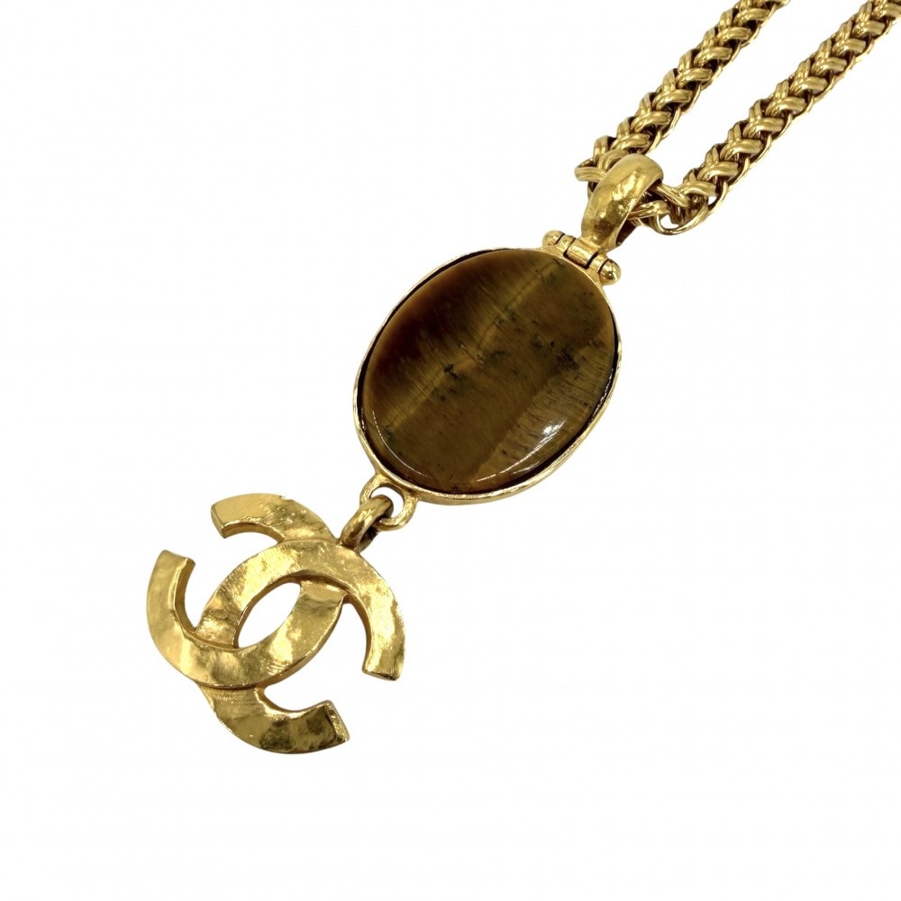CHANEL シャネル ネックレス ココマーク ロングネックレス アクセサリー GP    タイガーアイ 95A ゴールド レディース 約81.8g 1995年【中古品】