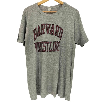 83~85年製 USA製 トリコタグ 後期 袖シングル 染み込みプリント HARVARD WRESTLING アーチ2段 プリント 霜降り 88 Tシャツ【1143842972414】