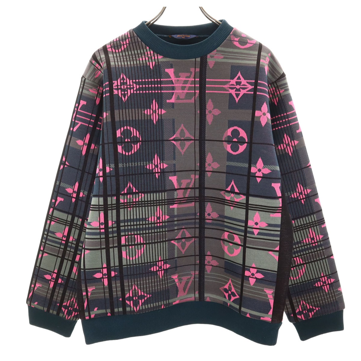 美品 LOUIS VUITTON ルイヴィトン イタリア製 モノグラム 長袖 ジャカード スウェット トレーナー M チャコールグレー HKY75WZRW