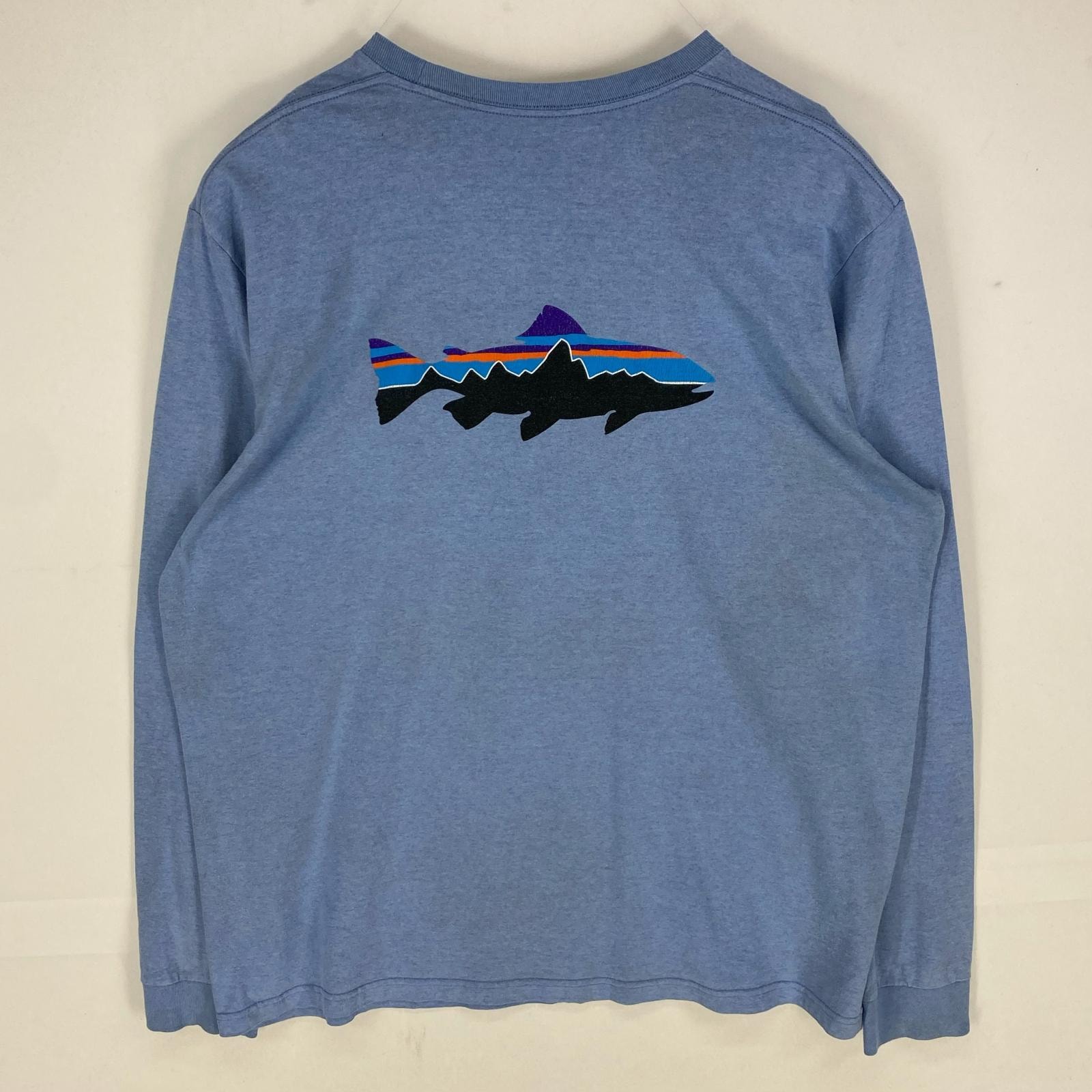 古着 パタゴニア patagonia 長袖Tシャツ ワンポイントロゴ ロングスリーブ XL ブルー系 バックプリント メンズ