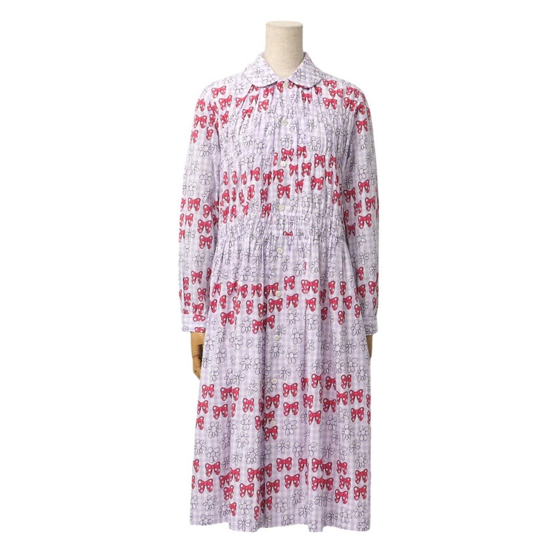 COMME des GARCONS コムデギャルソン ワンピース サイズXS コムデギャルソンガール × ディズニー コラボ 丸襟 ワンピース チェック リボン ブランド古着【中古】20241217/RA2739