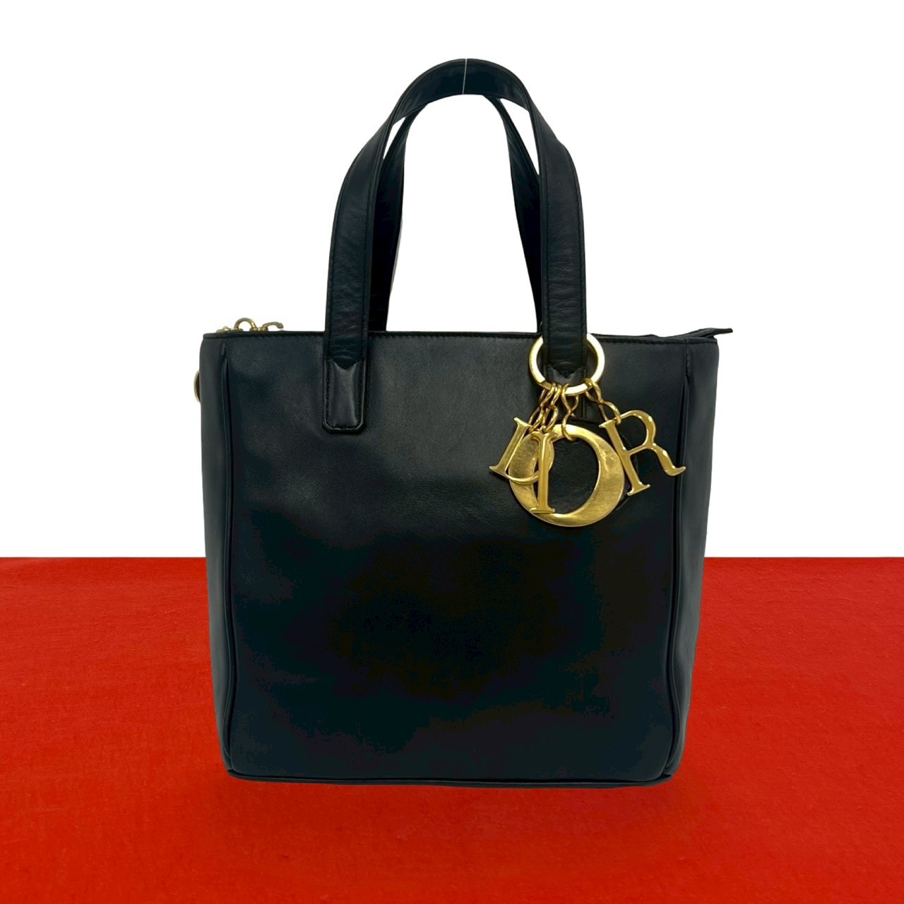 Christian Dior ディオール ロゴ 金具 レザー ハンドバッグ ブラック
 20699