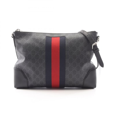 グッチ GUCCI GGスプリーム ウェビングライン ショルダーバッグ バッグ PVCコーティングキャンバス レザー メンズ グレー系 / ブラック系 / マルチカラー 474139 【中古】