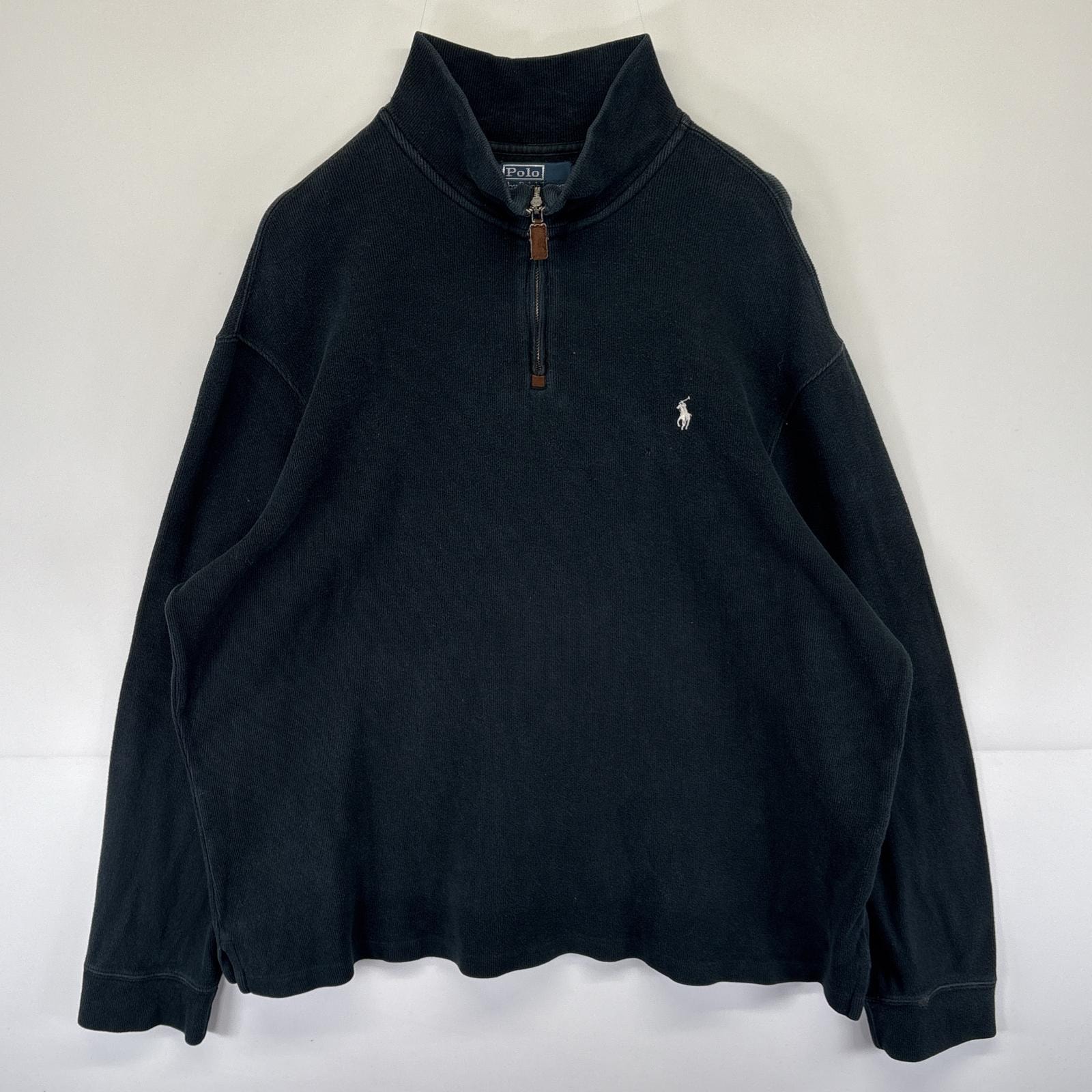 古着 ポロバイラルフローレン Polo by Ralph Lauren スウェット セーター ニット ハーフジップ ワンポイントロゴ刺繍 14041  ブラック メンズ