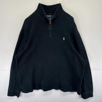 古着 ポロバイラルフローレン Polo by Ralph Lauren スウェット セーター ニット ハーフジップ ワンポイントロゴ刺繍 14041 ブラック メンズ