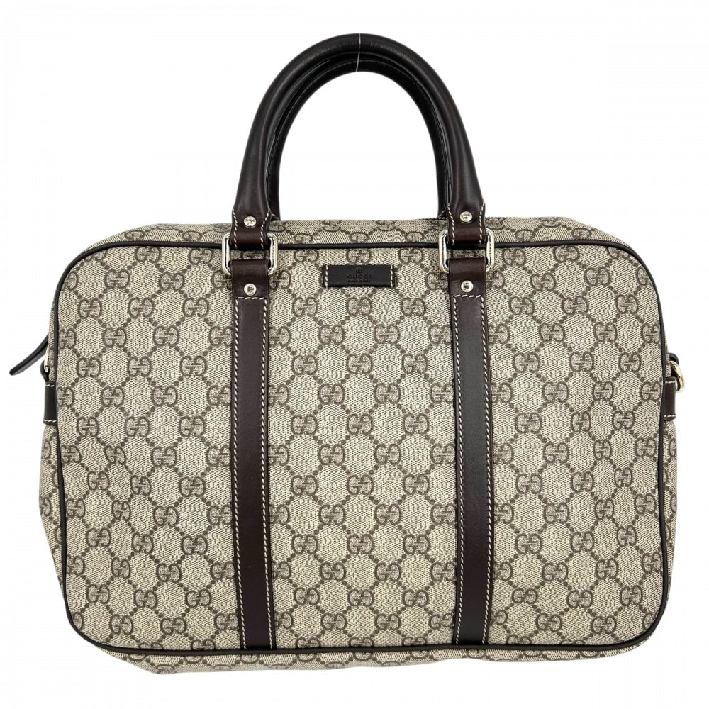 GUCCI グッチ ビジネスバッグ ブリーフケース ハンドバッグ 肩掛け 鞄 かばん 322287 GGスプリームキャンバス レザー ベージュ ブラウン 茶 ゴールド金具 レディース【中古品】