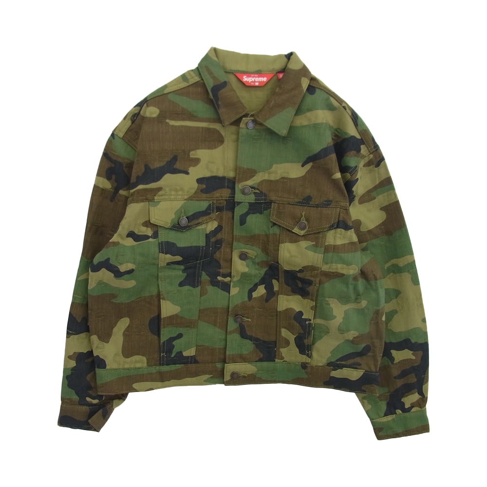 Supreme シュプリーム ジャケット 25AW Jacquard Logos Denim Trucker Jacket ジャカード ロゴス デニム トラッカージャケット カーキ系 M【極上美品】【中古】