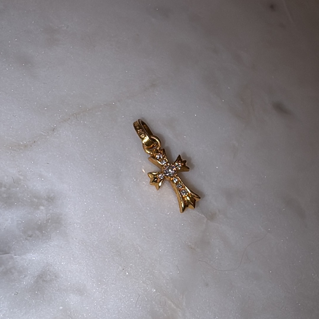Chrome Hearts 22K CH Cross Baby Fat Charm with Pave Diamond "Yellow Gold"
