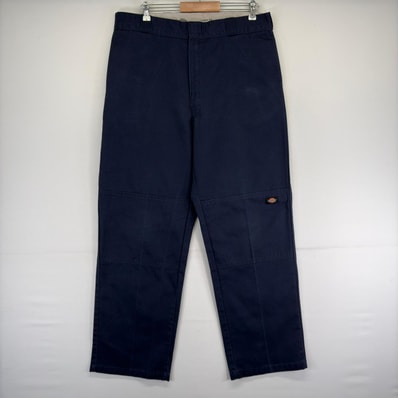古着 ディッキーズ Dickies パンツ ワーク ジップ ルーズフィット ツールポケット ダブルニー ワンポイント w38 L34 ネイビー メンズ