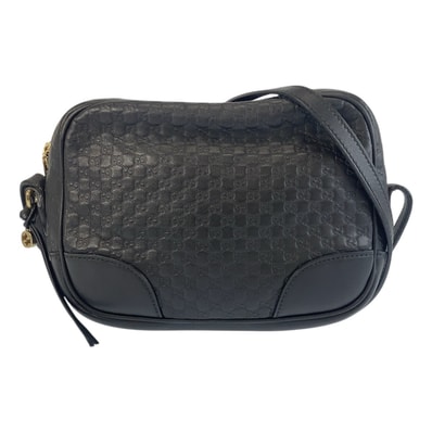 美品 GUCCI グッチ マイクログッチシマ インターロッキング ブラック 黒 ゴールド金具 レザー ショルダーバッグ ポシェット 504631 【中古】