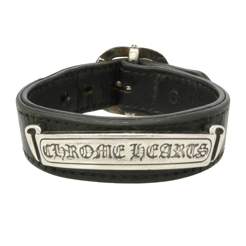 CHROME HEARTS クロムハーツ(原本無) GUNSLINGER ガンスリンガー スクロールラベル レザー ブレスレット ブラック系 6【中古】