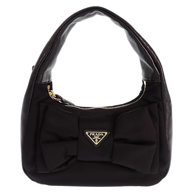 PRADA Re-Nylon and Nappa Leather Mini-Bag with Bow "Black"