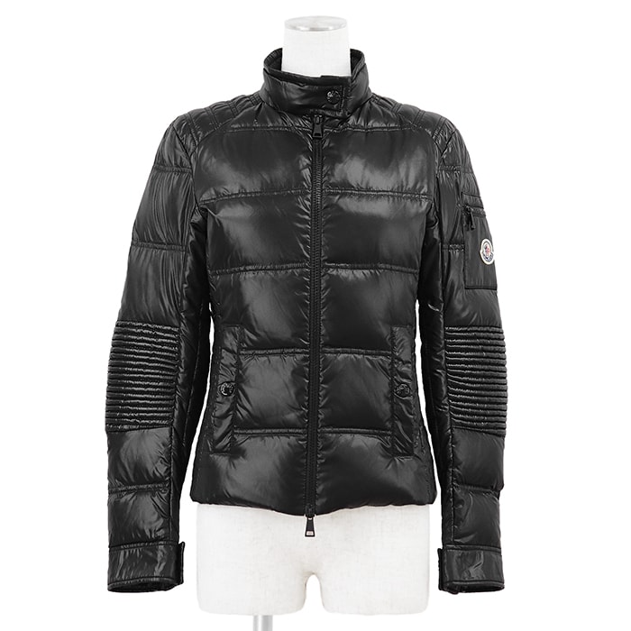 【美品】MONCLER モンクレール ダウンジャケット サイズ 0 レディース SANGATTE サンガット 2021年モデル ライダース ロゴ ワッペン アウター ブラック 黒 ルーマニア製