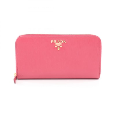プラダ PRADA VITTELLO MOVE I ラウンド長財布 財布 レザー レディース ピンク系 1ML506 【中古】