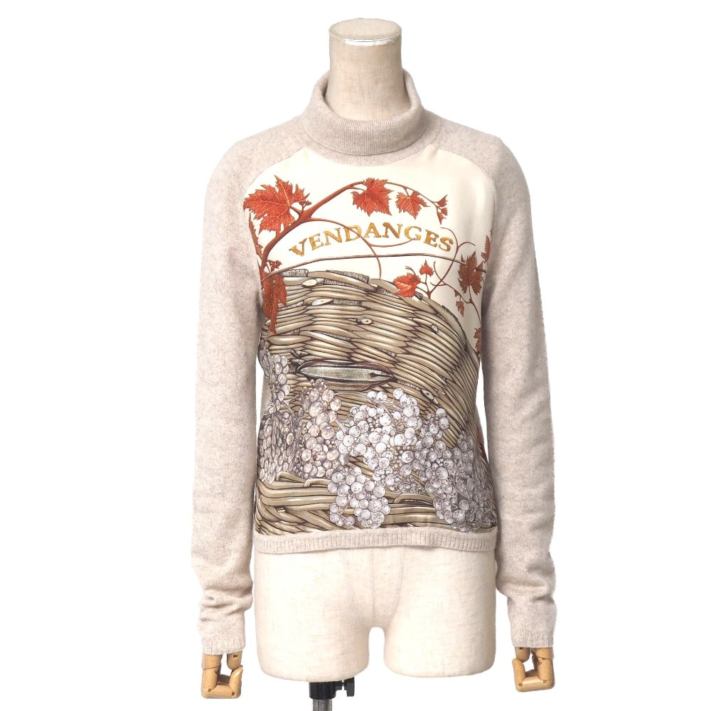 HERMES エルメス ヴィンテージ VENDANGES ぶどうの収穫 セーター サイズXS マルジェラ期 切替 ニット タートルネック シルク×カシミヤ イタリア製 ブランド古着【中古】20260619/RA9885