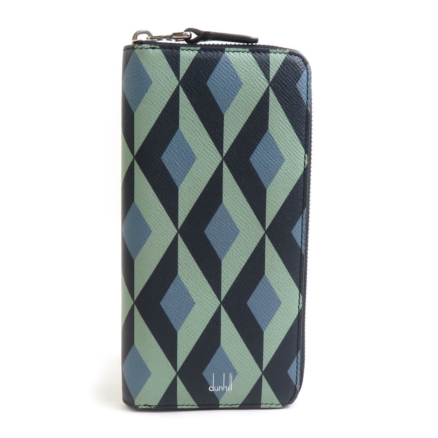 ダンヒル Dunhill ラウンドファスナー長財布 レザー ネイビー×グリーン×ライトブルー メンズ【中古】 56539a
