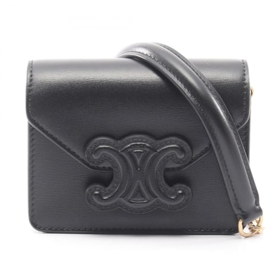 セリーヌ CELINE キュイル トリオンフ ミニ チェーンショルダー ショルダーバッグ バッグ レザー レディース ブラック系 【中古】
