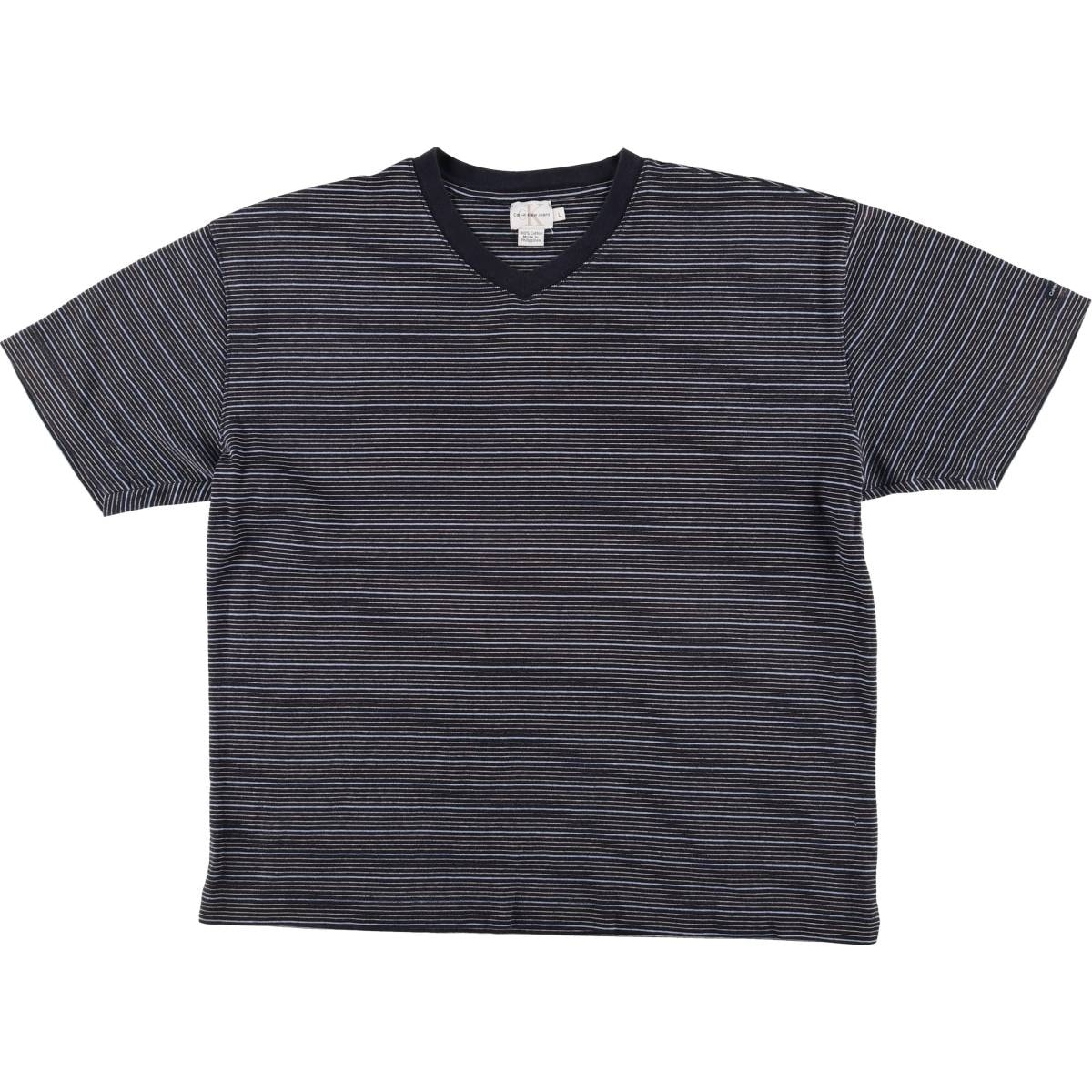 古着 90年代 カルバンクライン Calvin klein JEANS ボーダー柄 半袖VネックTシャツ メンズL相当 ヴィンテージ/eaa562010