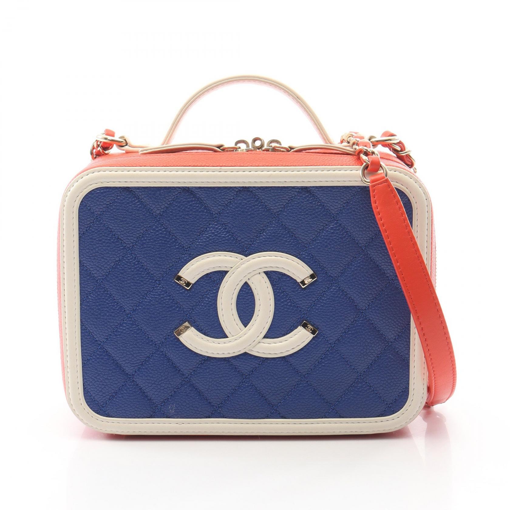 シャネル CHANEL CCフィグリー バニティバッグ ショルダーバッグ バッグ キャビアスキン(グレインドカーフ) レディース ブルー系 / ホワイト系 / レッド系 【中古】
