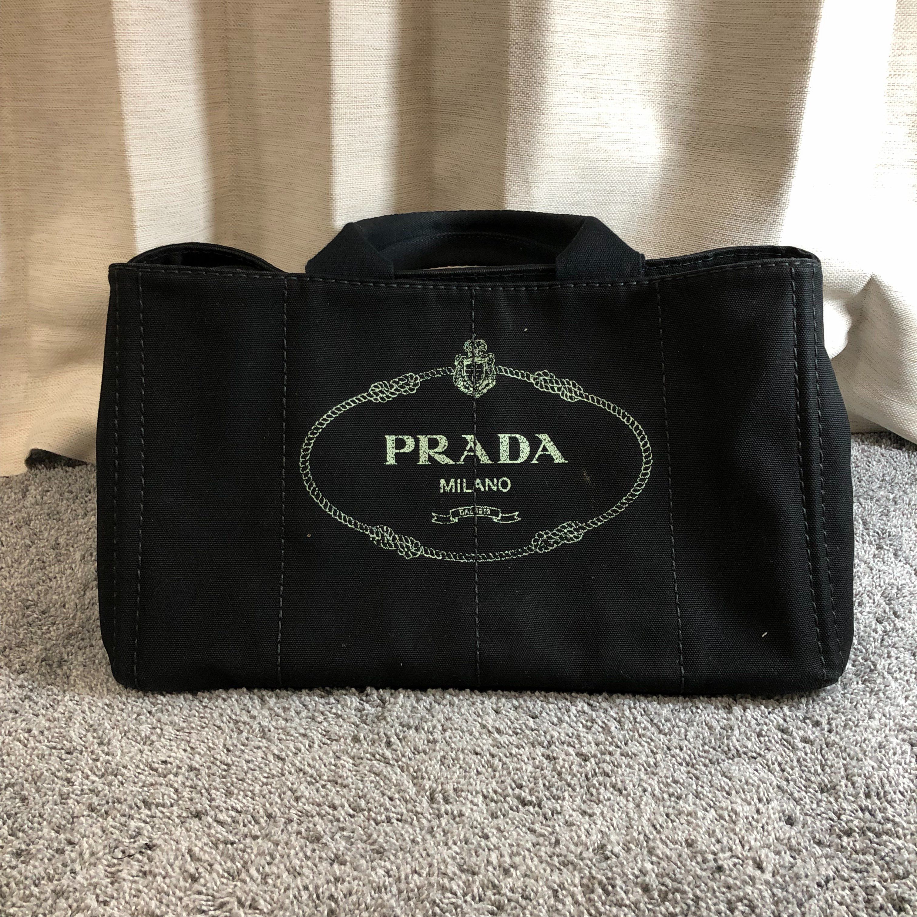 PRADA Canapa Fablic Handbag "Black/Off White"