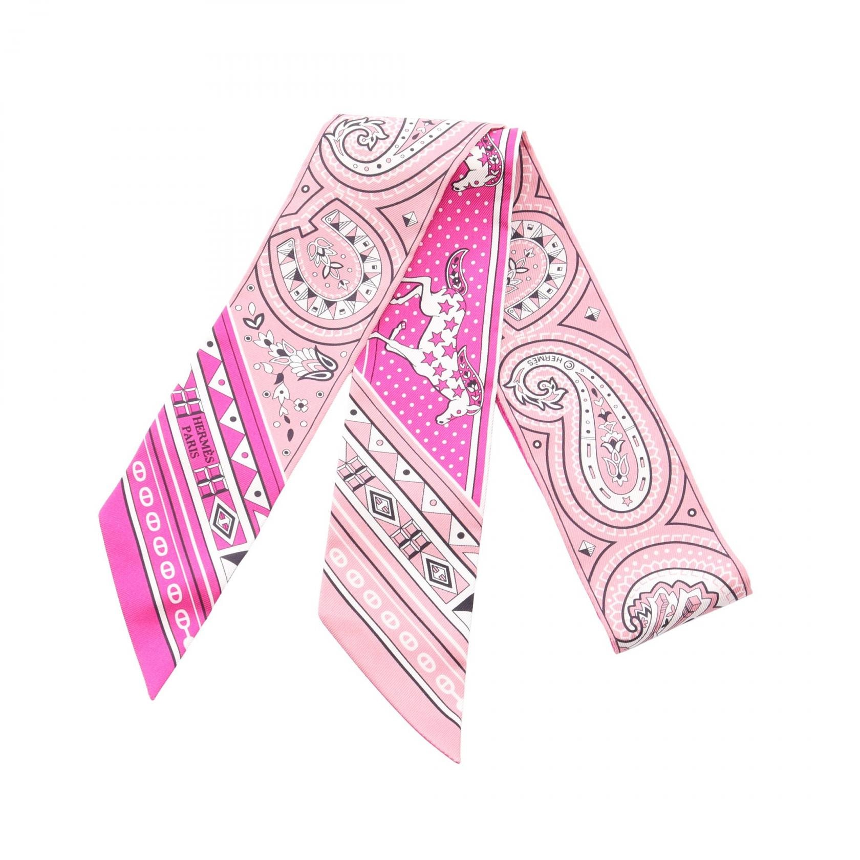 エルメス HERMES ツイリー Cheval de Coeur Bandana スカーフ 衣料品 シルク シルク ピンク レディース ピンク系 / ホワイト系 【中古】