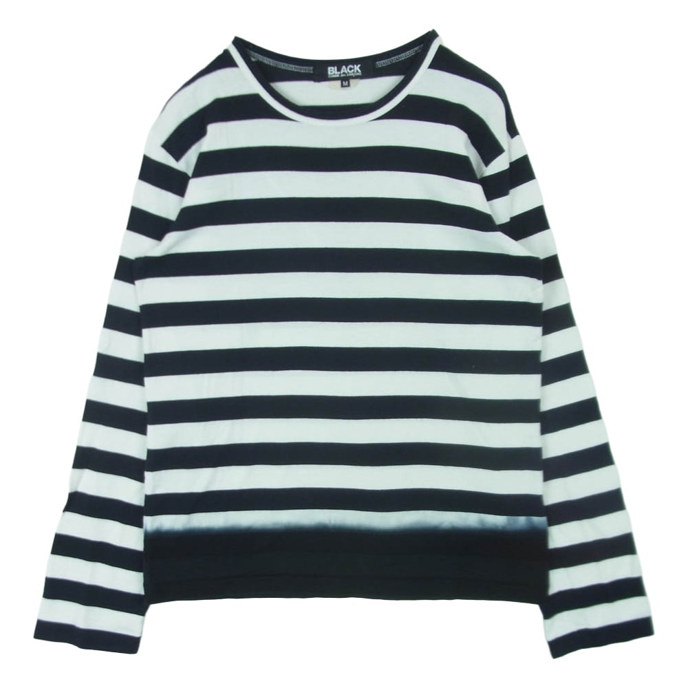 BLACK COMME des GARCONS ブラックコムデギャルソン 1F-T013 AD2015 グラデーション ボーダー 長袖 Tシャツ ロンT カットソー ブラック系 ホワイト系 M【中古】